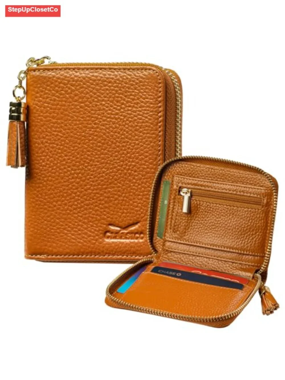 Genuine Leather RFID Blocking Bifold Wallet with Coin Pocket & Zipper